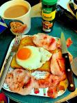 Fried Egg, Bacon, Fried Bread, tea 